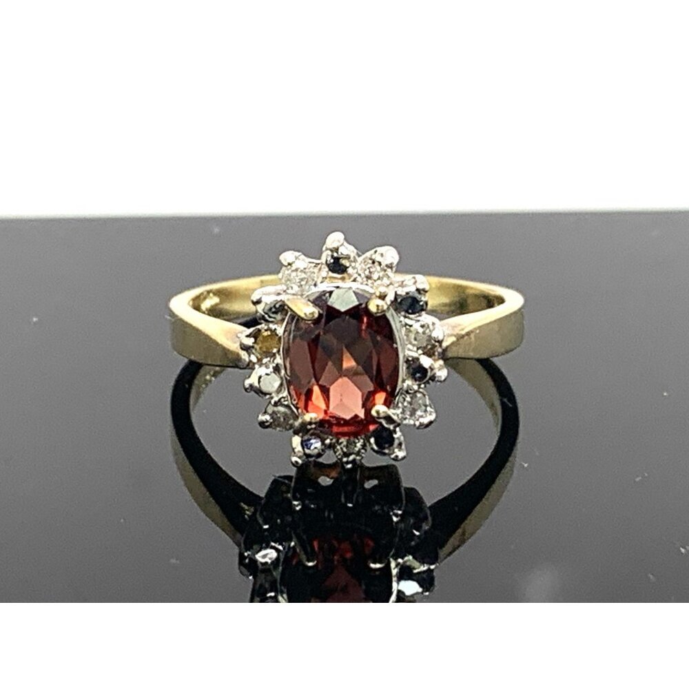 Red Gemstone Diamond Cocktail Ring 10k Yellow Gold Women's Estate Jewelry Size 6
